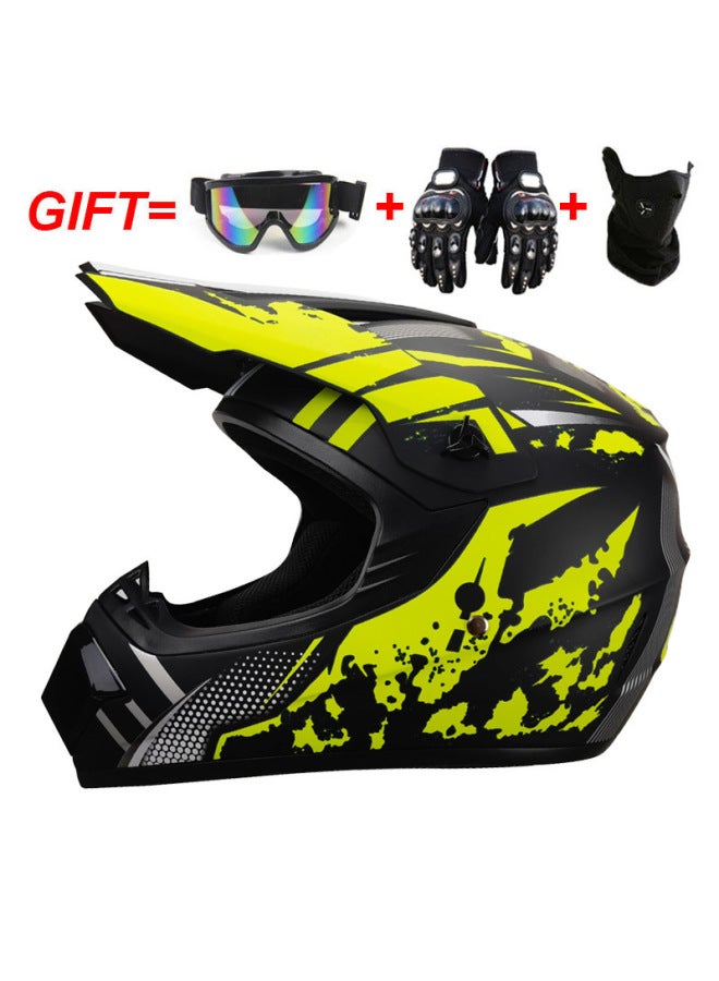 Cross-Country Motorcycle MTB Full Face Helmet with Goggles, Gloves & Mask - Yellow Storm
