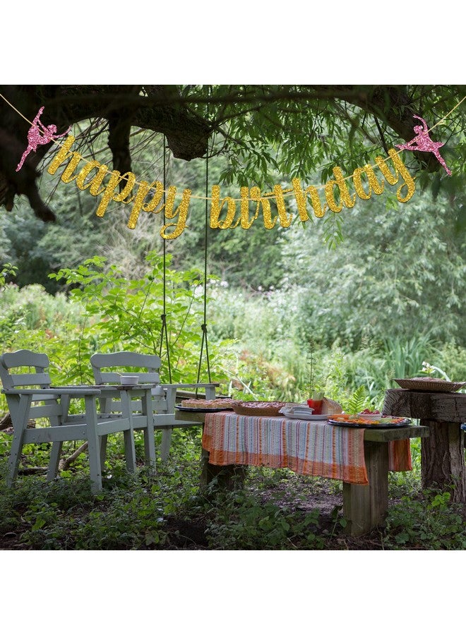 WeBenison Ballet Happy Birthday Banner, Ballerina Girl Dancing Bunting Supplies, Ballerina Girl's Birthday Party Decorations Ballet Dancer Sign Gold & Pink - Image 4