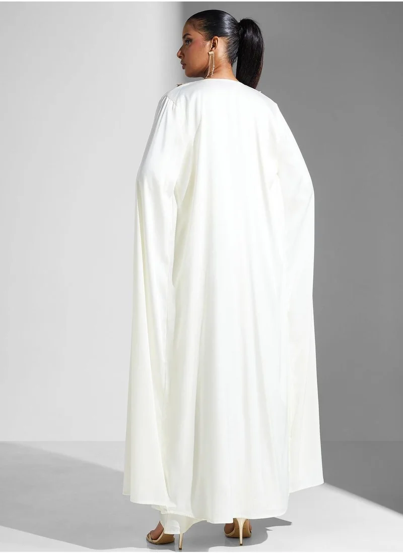 MAISON ARABELLE Cape Sleeve Lace Detail Abaya