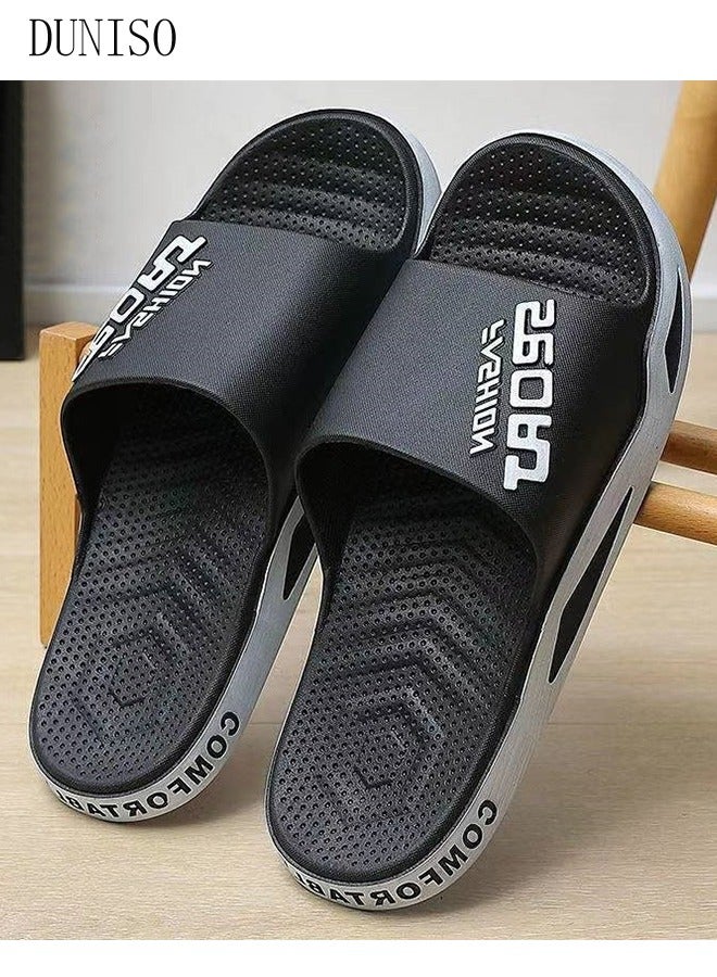 Men's Slipper Thick Sole Non-Slip Bath Slippers Open Toe Shower Slippers House Bedroom Slippers Flat Slipper for Spa Bath Pool Gym Beach Sandals for Indoor & Outdoor