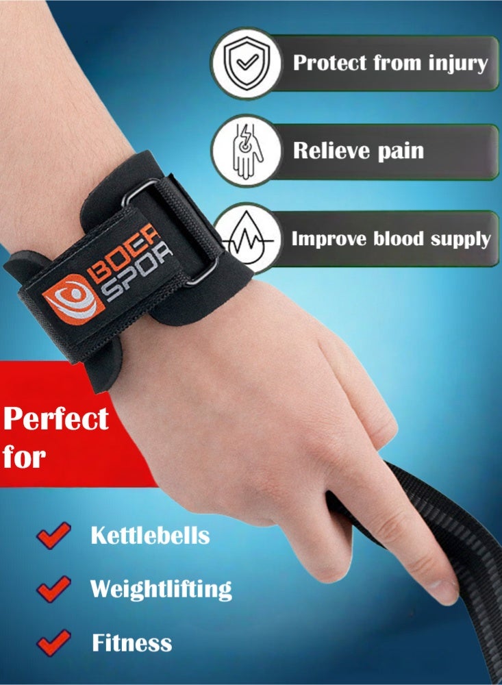 BOER Cotton Hard Pull Wrist Lifting Straps Grips Band-Deadlift Straps with Neoprene Cushioned Wrist Padded and Anti-Skid Silicone - for Weightlifting, Bodybuilding, Xfit, Strength Training - Image 3