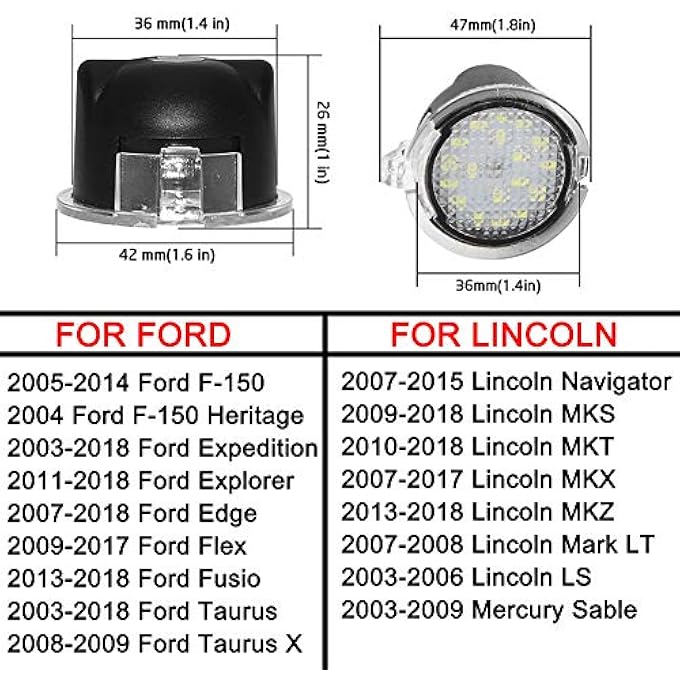 rayihni Full Led Side Under Mirror Puddle Light For Ford F150 Expedition Explorer Edge Flex Fusion Taurus X Lincoln Mercury Mirror Signal Lamp Indicator Waterproof Bright Replacement Accessories 2 Pcs White - Image 4