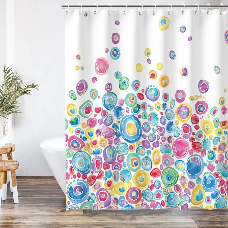 RosieLily RosieLily Colorful Shower Curtain Kids Shower Curtain Rainbow Shower Curtain Hooks Waterproof Funny Shower Curtains for Bathroom Cute Red Polka Dot Circle Kids Bathroom Decor 72Wx72H Inch