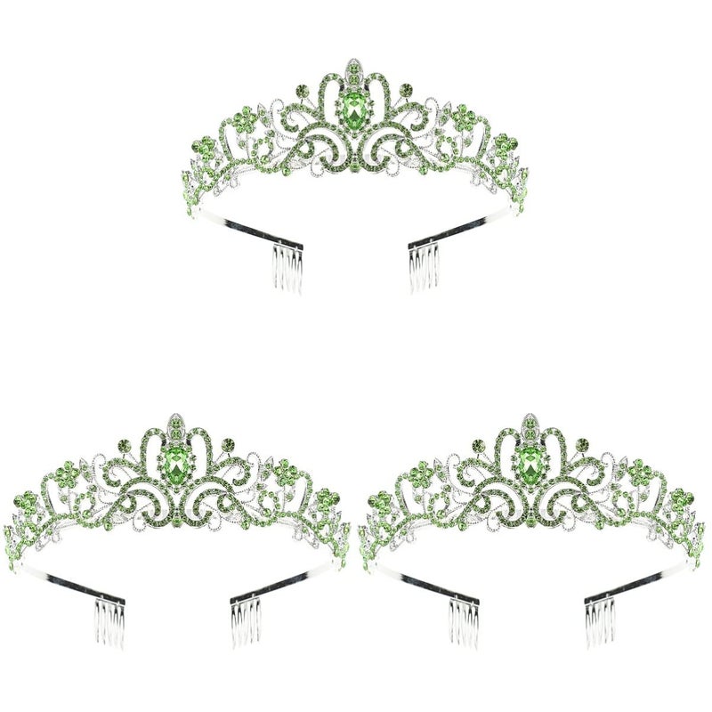 cheekyglo 3pcs Headband Rhinestones Bridal Headdress Banquet Christmas Bride, Crowns Women, Decor Combs Wedding Rhinestone Birthday Chic Alloy and for Handcrafted Green - Image 1