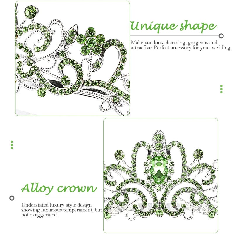 cheekyglo 3pcs Headband Rhinestones Bridal Headdress Banquet Christmas Bride, Crowns Women, Decor Combs Wedding Rhinestone Birthday Chic Alloy and for Handcrafted Green - Image 2