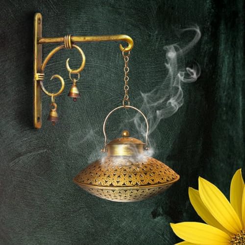 Netboon Handcraft Home Dcor Wall Hanging Incense Holder Brass Metal Dhoop BurnerTealight Candle Holder Incense Burner Pooja Item Dhoop Batti Stand - Image 1