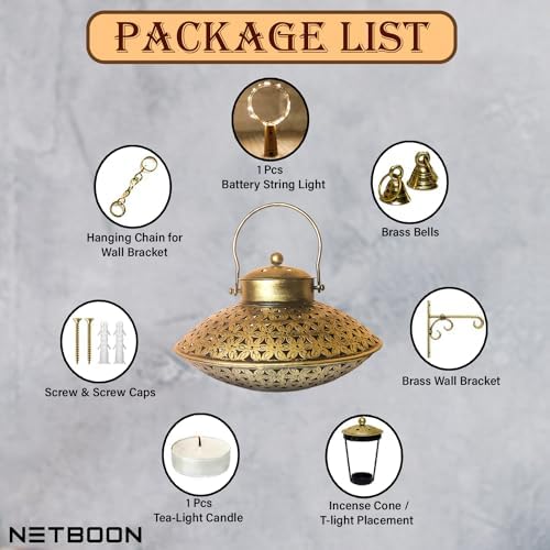 Netboon Handcraft Home Dcor Wall Hanging Incense Holder Brass Metal Dhoop BurnerTealight Candle Holder Incense Burner Pooja Item Dhoop Batti Stand - Image 4