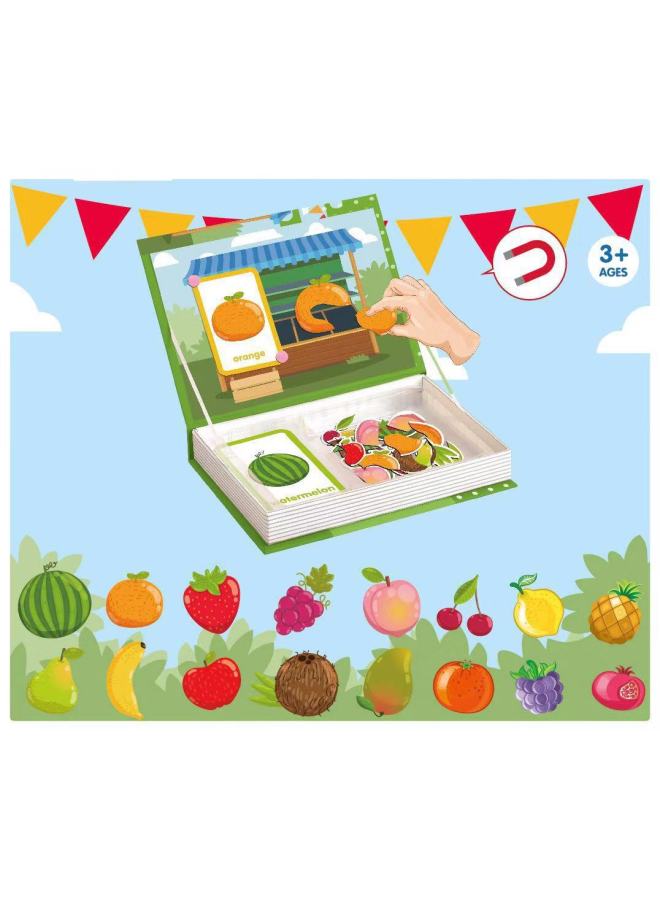 Hot Sale French Little Red Book Dress Baby DIY Assembled Magnetic Book Magnetic Sticker 3D Early Education Puzzle-Color:Fruit Puzzle - Image 1