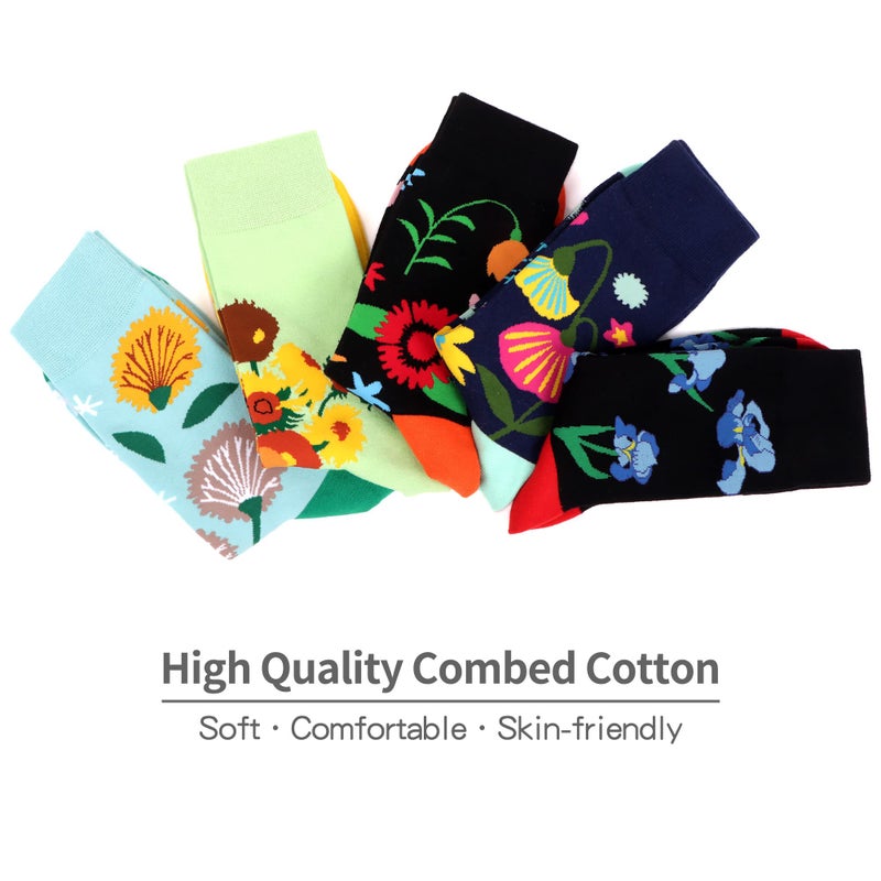 WeciBor Women's Funny Colorful Floral Pattern Socks, 5 Pairs Multicolor Flower, Size 8-12 - Image 3