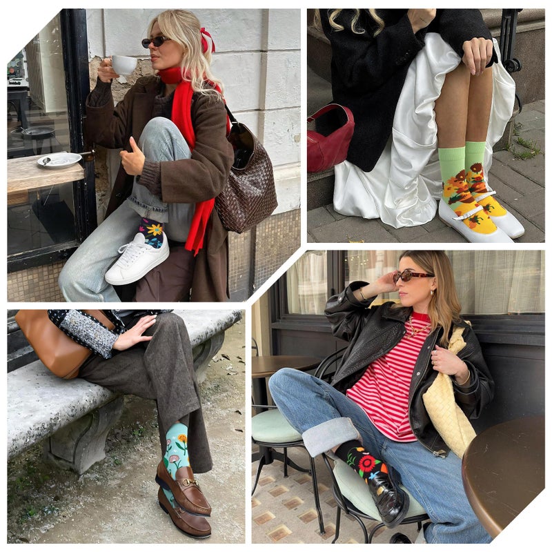 WeciBor Women's Funny Colorful Floral Pattern Socks, 5 Pairs Multicolor Flower, Size 8-12 - Image 2
