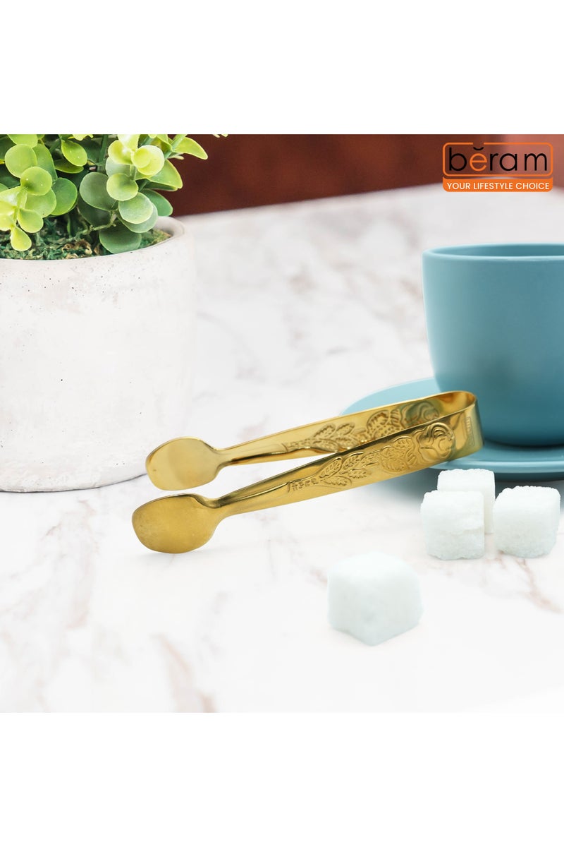 بيرام ملقط سكر بيرم - ملقط صغير من الفولاذ المقاوم للصدأ لمكعبات السكر والثلج والوجبات الخفيفة وحفلات الشاي - متين ومقاوم للصدأ (2، ذهبي، تصميم المقبض) - Image 2