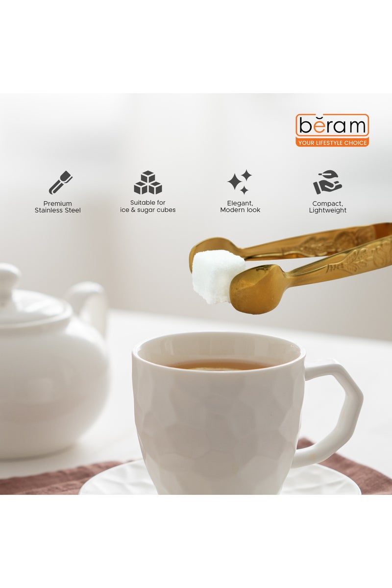 بيرام ملقط سكر بيرم - ملقط صغير من الفولاذ المقاوم للصدأ لمكعبات السكر والثلج والوجبات الخفيفة وحفلات الشاي - متين ومقاوم للصدأ (2، ذهبي، تصميم المقبض) - Image 3