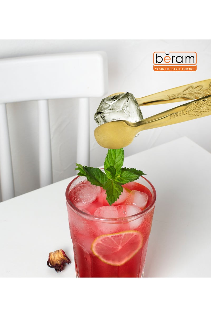 بيرام ملقط سكر بيرم - ملقط صغير من الفولاذ المقاوم للصدأ لمكعبات السكر والثلج والوجبات الخفيفة وحفلات الشاي - متين ومقاوم للصدأ (2، ذهبي، تصميم المقبض) - Image 4