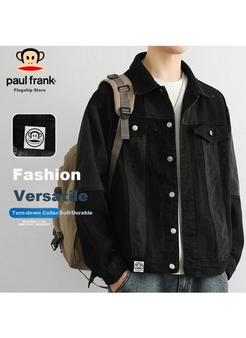 Paul Frank Men's Spring Workwear Jacket Men's Handsome Casual Motorcycle Denim Jacket Men's Clothing Black 3xl