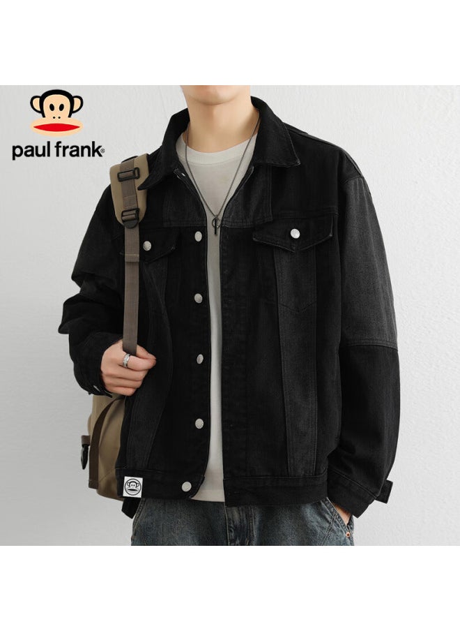 Paul Frank Men's Spring Workwear Jacket Men's Handsome Casual Motorcycle Denim Jacket Men's Clothing Black 3xl