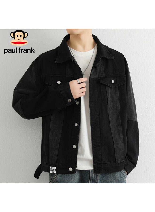 Paul Frank Men's Spring Workwear Jacket Men's Handsome Casual Motorcycle Denim Jacket Men's Clothing Black 3xl