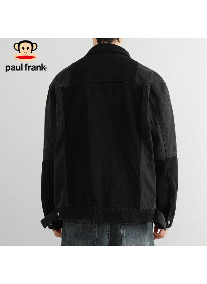 Paul Frank Men's Spring Workwear Jacket Men's Handsome Casual Motorcycle Denim Jacket Men's Clothing Black 3xl