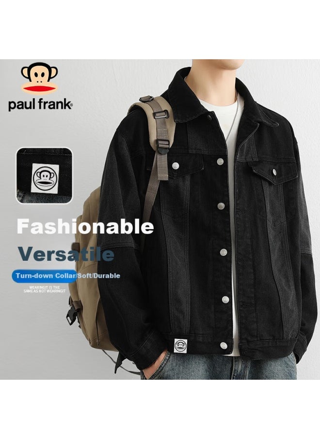 Paul Frank Men's Spring Workwear Jacket Men's Handsome Casual Motorcycle Denim Jacket Men's Clothing Black 3xl