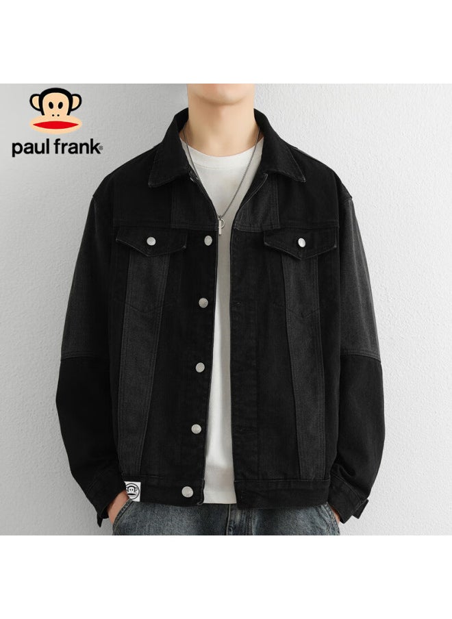 Paul Frank Men's Spring Workwear Jacket Men's Handsome Casual Motorcycle Denim Jacket Men's Clothing Black 3xl