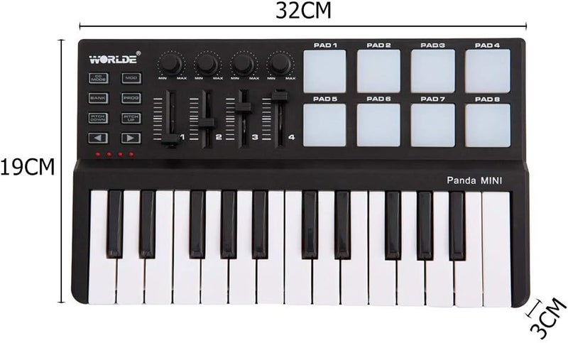 Btuty لوحة مفاتيح MIDI Panda mini الصغيرة والمحمولة، بـ 25 مفتاحًا، تتوافق مع منصات MIDI، تعمل عبر منفذ USB - Image 2