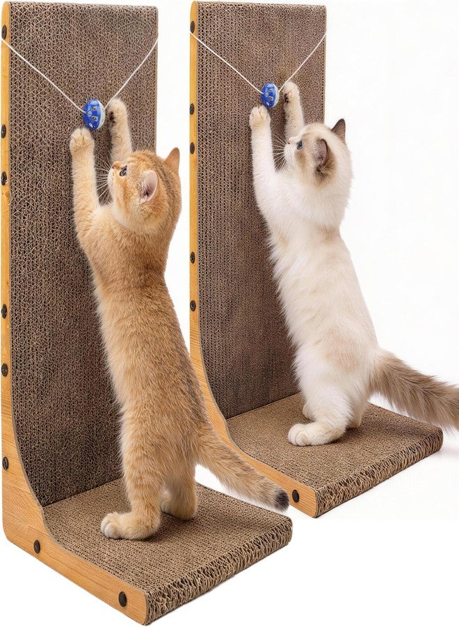 YesBes 2 Pack Cat Scratcher, 23.6 Inch L Shape Vertical Cat Scratching Board with Ball Toy for Indoor Cats, Large Cat Scratching Post for Wall and Couch - Image 1