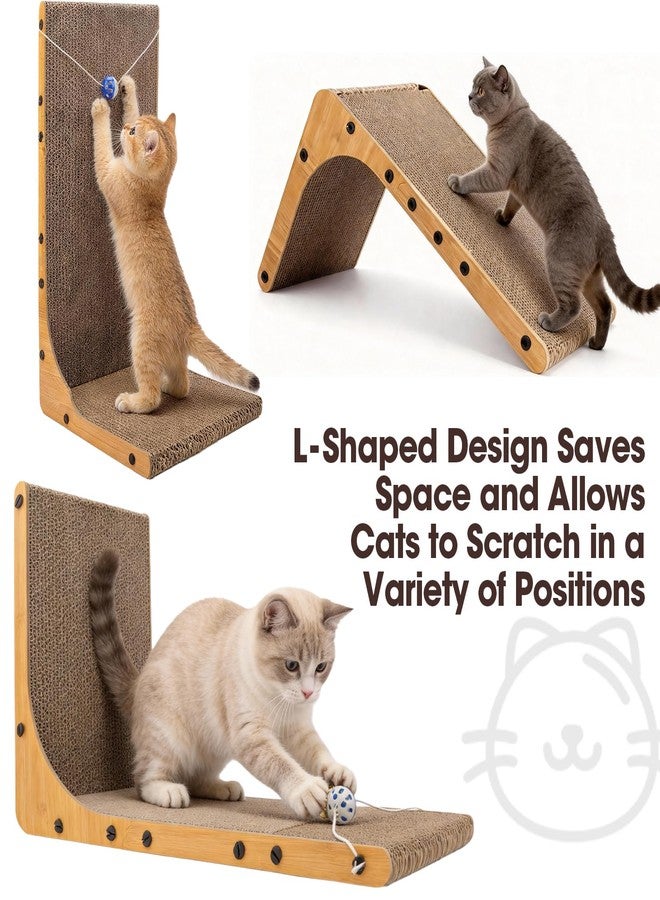 YesBes 2 Pack Cat Scratcher, 23.6 Inch L Shape Vertical Cat Scratching Board with Ball Toy for Indoor Cats, Large Cat Scratching Post for Wall and Couch - Image 3