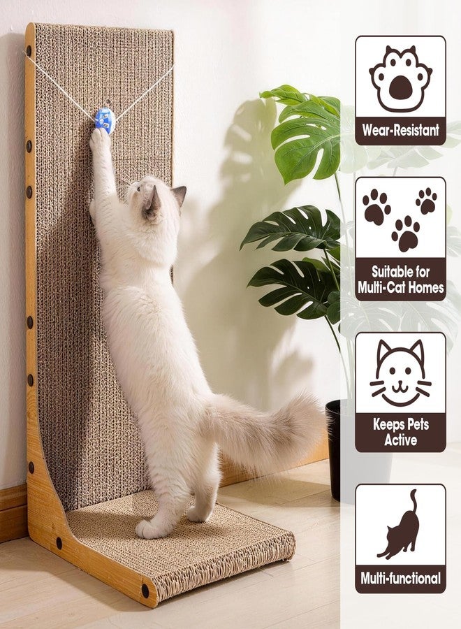 YesBes 2 Pack Cat Scratcher, 23.6 Inch L Shape Vertical Cat Scratching Board with Ball Toy for Indoor Cats, Large Cat Scratching Post for Wall and Couch - Image 5