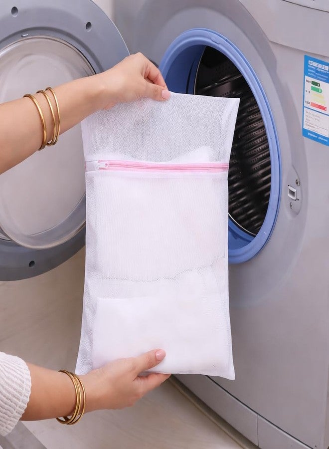 DecorTwist Mesh Laundry Wash Bag Set (Pack of 3) | Zippered Clothes Washing Net for Delicates, Innerwear, Lingerie & Baby Clothes (White, Medium – Pack of 3 (40x50 cm)) - Image 2