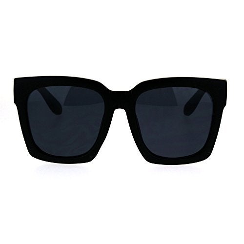 SA106 Womens Boyfriend Style Oversize Horned Rim Thick Plastic Sunglasses Matte Solid Black - Image 1