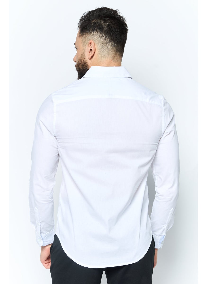 English Laundry Men Regular Fit Chest Pocket Long Sleeve Casual Shirts, White  - Image 4