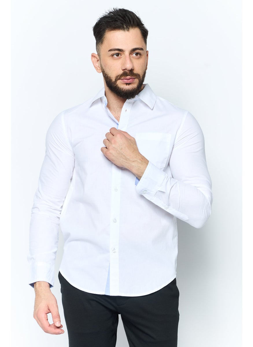 English Laundry Men Regular Fit Chest Pocket Long Sleeve Casual Shirts, White  - Image 1