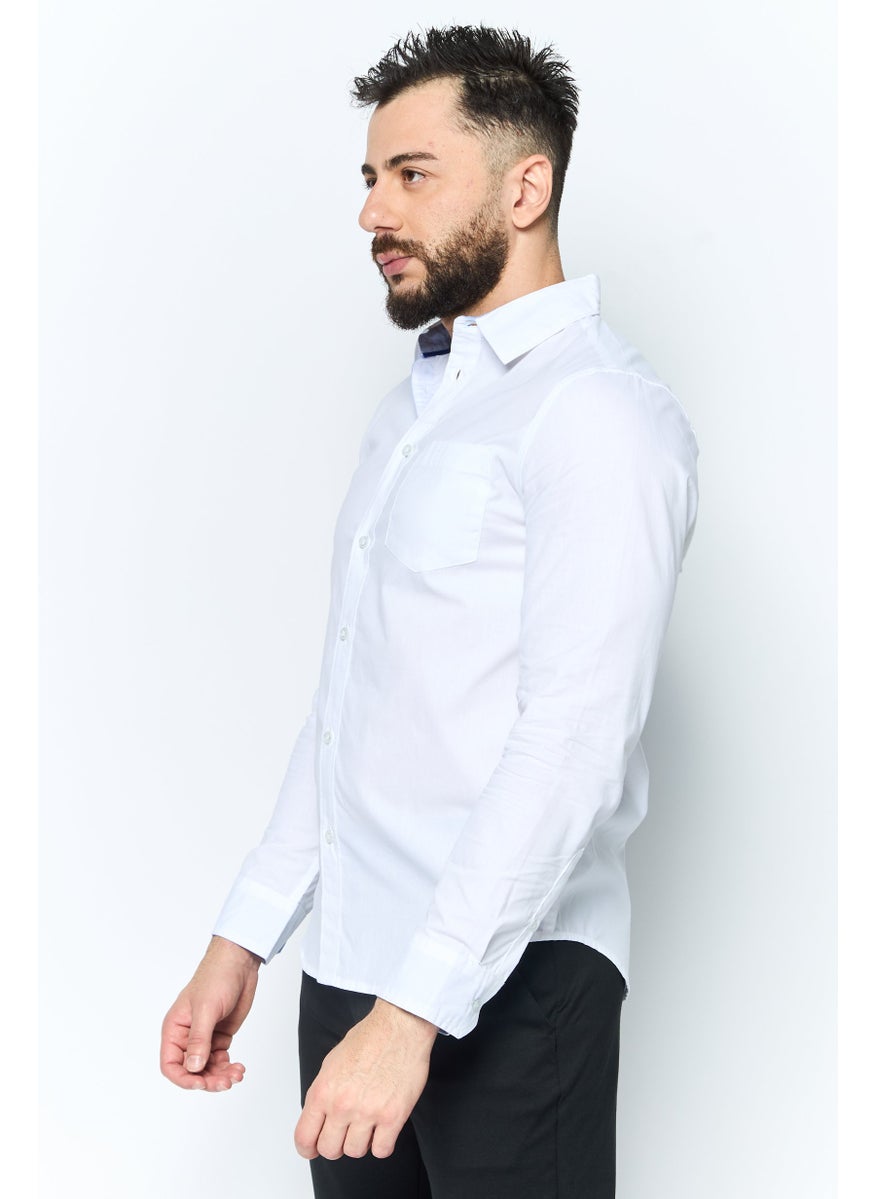 English Laundry Men Regular Fit Chest Pocket Long Sleeve Casual Shirts, White  - Image 3