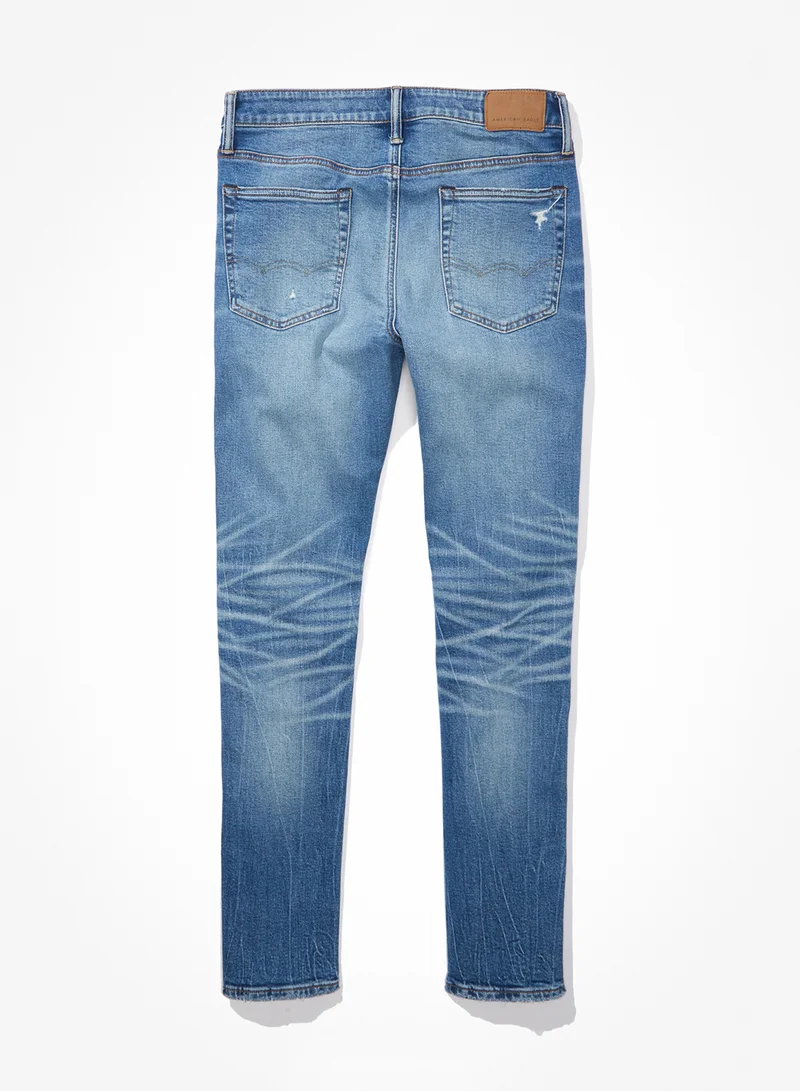 American Eagle Airflex+ Patched Slim Fit Mid Wash Jeans
