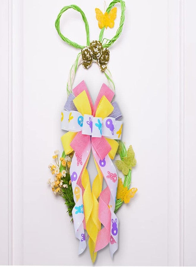 Threetols Large Easter Bows for Wreath, Spring Easter Colorful Bunny Rabbit Wreath Bows for Front Door Decoration White Yellow Pink Purple Wreath Ribbon Bows for Home Door Wall Decor Spring Easter Party - Image 3