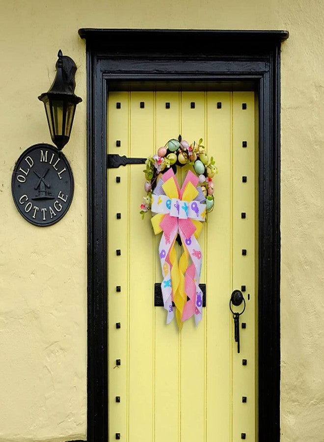 Threetols Large Easter Bows for Wreath, Spring Easter Colorful Bunny Rabbit Wreath Bows for Front Door Decoration White Yellow Pink Purple Wreath Ribbon Bows for Home Door Wall Decor Spring Easter Party - Image 5