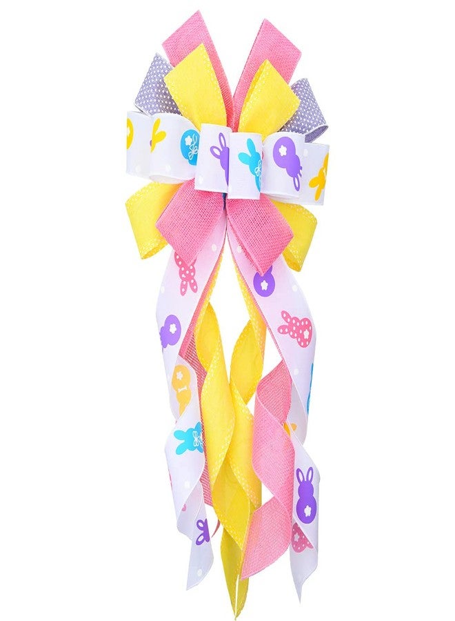 Threetols Large Easter Bows for Wreath, Spring Easter Colorful Bunny Rabbit Wreath Bows for Front Door Decoration White Yellow Pink Purple Wreath Ribbon Bows for Home Door Wall Decor Spring Easter Party - Image 1