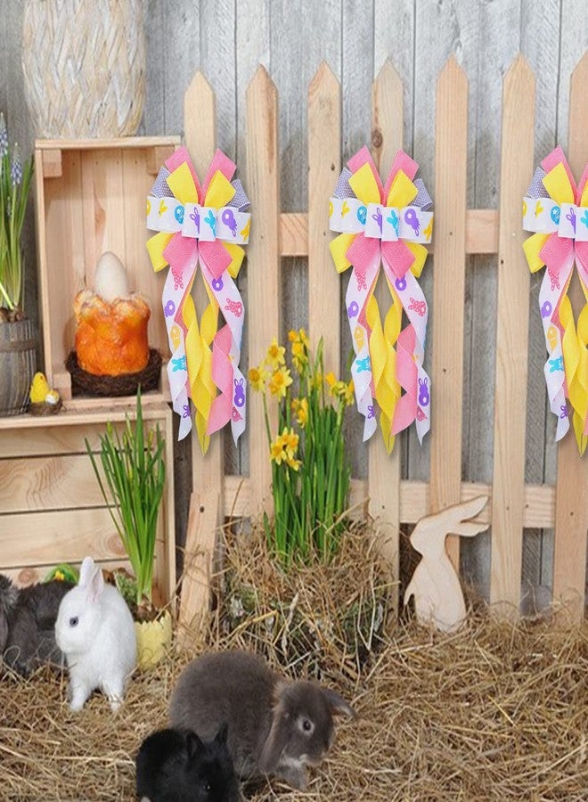 Threetols Large Easter Bows for Wreath, Spring Easter Colorful Bunny Rabbit Wreath Bows for Front Door Decoration White Yellow Pink Purple Wreath Ribbon Bows for Home Door Wall Decor Spring Easter Party - Image 4