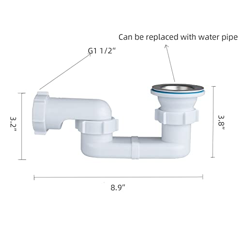 mucol Low Profile 1-1/2" Bathtub Shower Drain with Flexible and Flat P Trap for Freestanding Tub Drain for Bath - Image 3