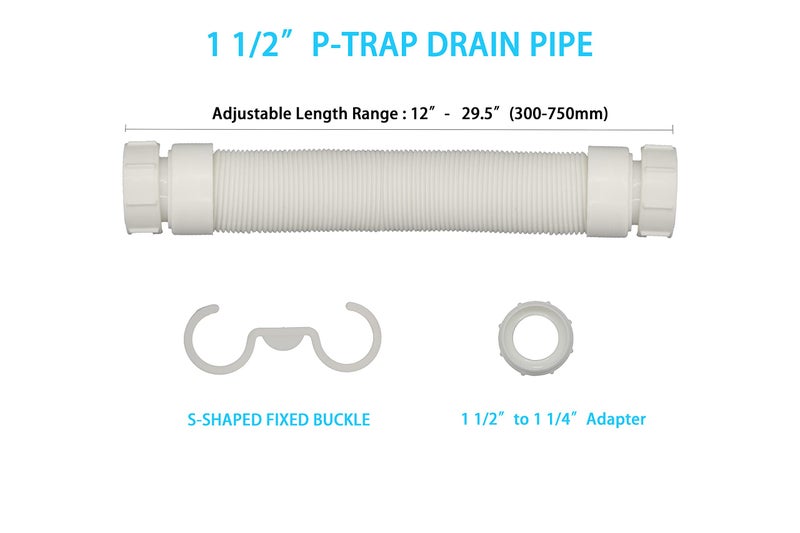 mucol Low Profile 1-1/2" Bathtub Shower Drain with Flexible and Flat P Trap for Freestanding Tub Drain for Bath - Image 4