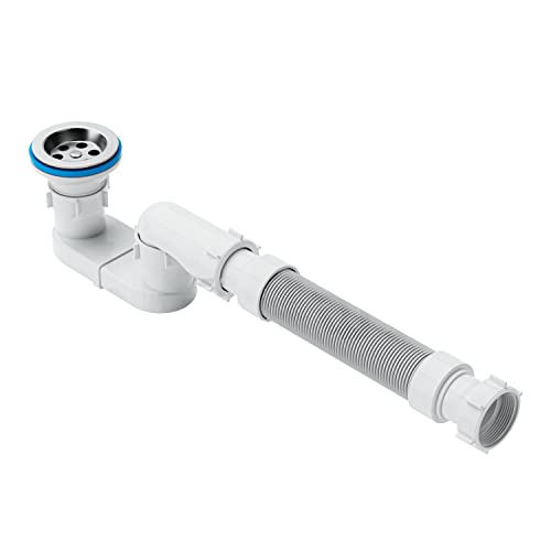 mucol Low Profile 1-1/2" Bathtub Shower Drain with Flexible and Flat P Trap for Freestanding Tub Drain for Bath - Image 1