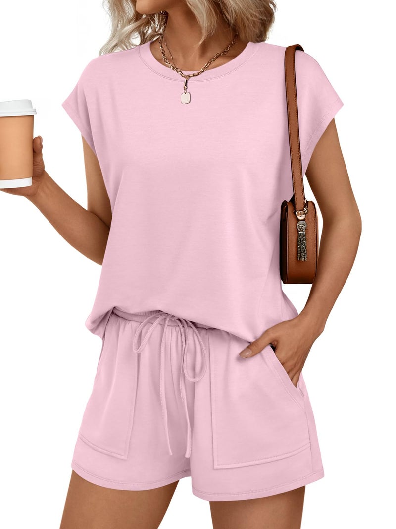 AUTOMET Womens Lounge Two 2 piece Sets Summer Spring Cruise Outfits 2026 Matching Beach Vacation Clothes Travel Sweatsuits Sweat Casual Romper Shorts Fashion Trendy Clothing Loungewear Pink M - Image 2