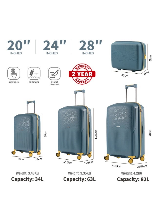 Eagle Express NEON X PP Hard Shell Luggage Set of 4 (14/20/24/28-inch) - Anti-Theft Zipper, 8 Spinner Wheels -  Peacock Blue - 2 Year Warranty - Image 3