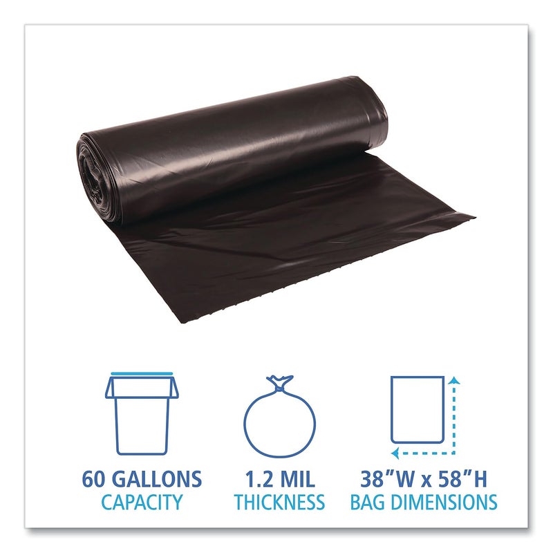 boardwalk Boardwalk 519 SHGrade Repro Can Liners 38x58 60gal 12mil Black 10 Bags per Roll Case of 10 Rolls  - Image 2