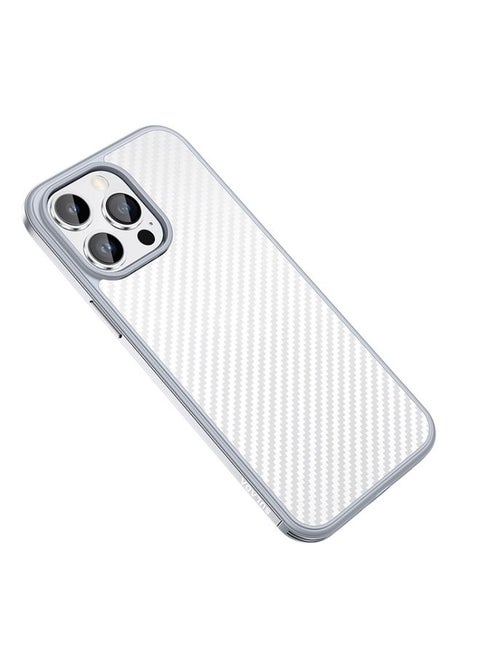 Case Cover For iPhone 14 Pro SULADA Carbon Fiber Textured Shockproof Metal + TPU Frame Case Silver
