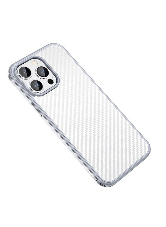 Case Cover For iPhone 14 Pro SULADA Carbon Fiber Textured Shockproof Metal + TPU Frame Case Silver