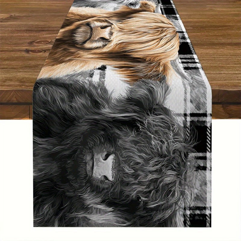 Highland Cow Table Runner 90x33cm Vintage Style Lightweight Easy Clean Kitchen Decor - Image 3
