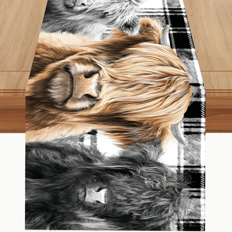 Highland Cow Table Runner 90x33cm Vintage Style Lightweight Easy Clean Kitchen Decor - Image 2