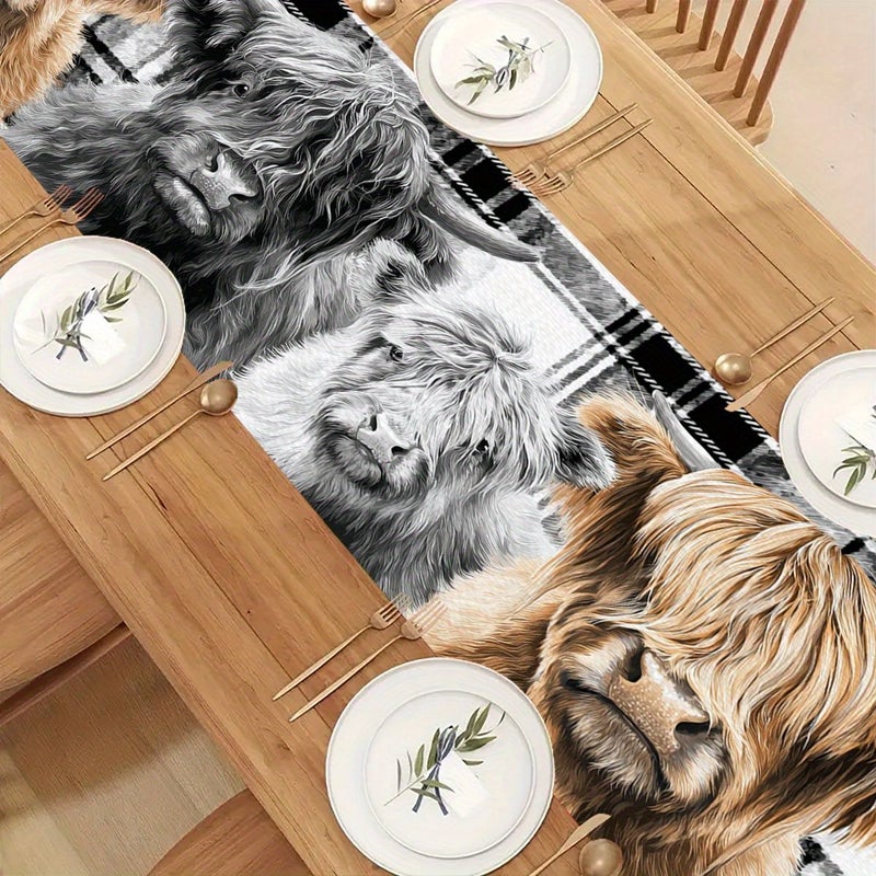 Highland Cow Table Runner 90x33cm Vintage Style Lightweight Easy Clean Kitchen Decor - Image 5