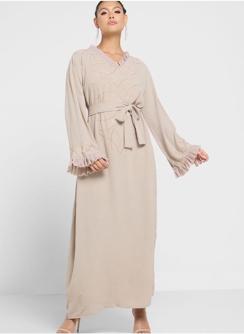 hayas closet - Pleat Detail Embellished Jalabiya - Image 1