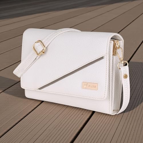 ALSU Women’s Vegan Leather Sling Bag | Stylish Crossbody Purse with Zipper Pocket & Card Slots | Magnetic Closure, Adjustable Strap| Premium Everyday Shoulder Bag for Women & Girls (White) - Image 2